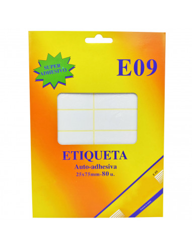 Tradineur - Pack de 80 etiquetas adhesivas blancas E09, pegatinas auto-adhesivas para objetos, hogar, oficina, 25 x 75 mm