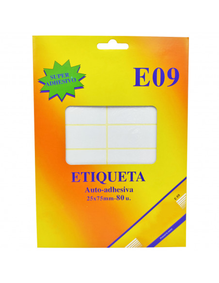 Tradineur - Pack de 80 etiquetas adhesivas blancas E09, pegatinas auto-adhesivas para objetos, hogar, oficina, 25 x 75 mm