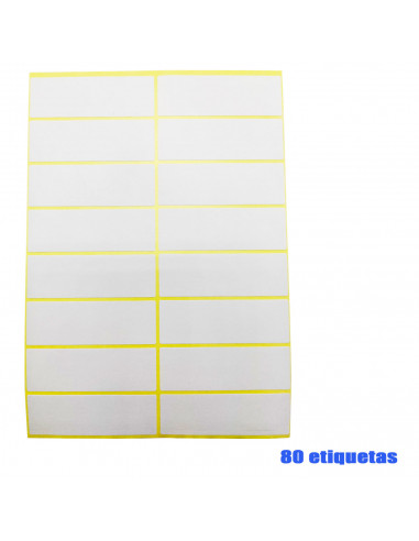 Tradineur - Pack de 80 etiquetas adhesivas blancas E09, pegatinas auto-adhesivas para objetos, hogar, oficina, 25 x 75 mm