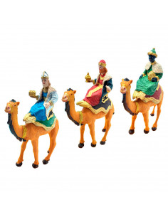 Tradineur - Set de 3 figuras de los reyes a camello ideal para belén - Fabricado en durexina - Figura decorativa para nacimiento