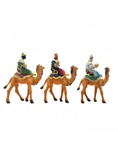 Tradineur - Set de 3 figuras de los reyes a camello ideal para belén - Fabricado en durexina - Figura decorativa para nacimiento