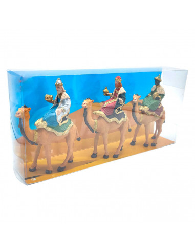 Tradineur - Set de 3 figuras de los reyes a camello ideal para belén - Fabricado en durexina - Figura decorativa para nacimiento