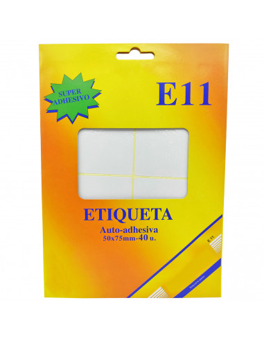 Tradineur - Pack de 40 etiquetas adhesivas blancas E11, pegatinas auto-adhesivas para objetos, hogar, oficina, 50 x 75 mm