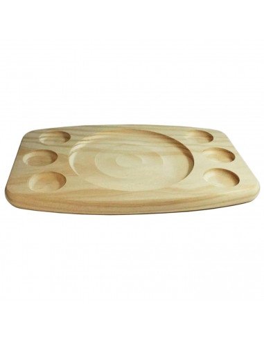 Tradineur - Bandeja de madera ovalada, tabla, plato para servir comida con 6 huecos para salsas, madera natural, churrasco, aper