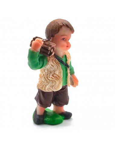 Tradineur - Figura de pastor con leña naif - Fabricado en marmolina - Figura decorativa divertida para nacimiento, navidad, deco