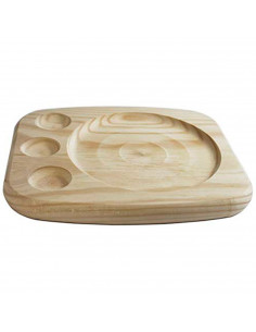 Tradineur - Bandeja de madera ovalada, plato, tabla para servir comida con 3 huecos para salsas, madera natural, churrasco, aper