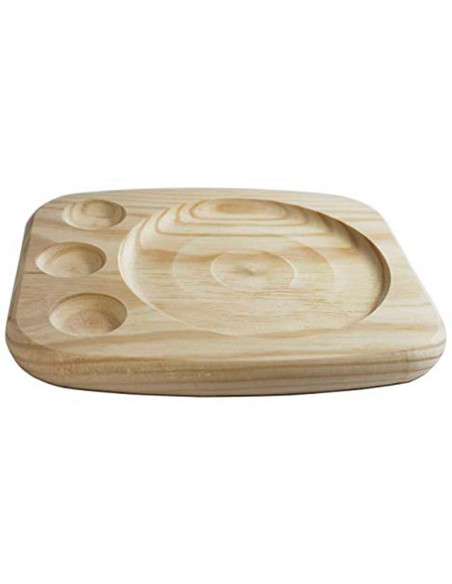 Tradineur - Bandeja de madera ovalada, plato, tabla para servir comida con 3 huecos para salsas, madera natural, churrasco, aper