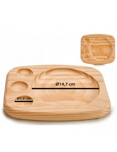 Tradineur - Bandeja de madera ovalada, plato, tabla para servir comida con 3 huecos para salsas, madera natural, churrasco, aper