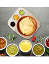 Tradineur - Bandeja de madera ovalada, plato, tabla para servir comida con 3 huecos para salsas, madera natural, churrasco, aper