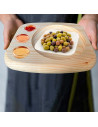 Tradineur - Bandeja de madera ovalada, plato, tabla para servir comida con 3 huecos para salsas, madera natural, churrasco, aper