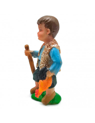 Tradineur - Figura de pastor con gallo naif - Fabricado en marmolina - Figura decorativa divertida para nacimiento, navidad, dec