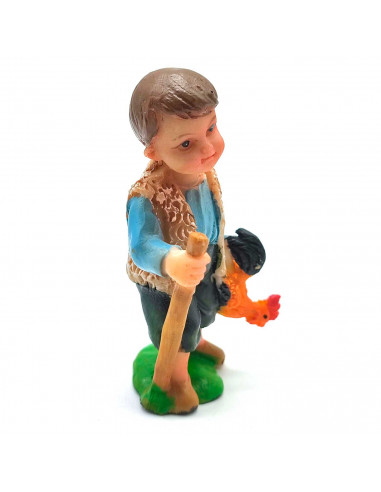 Tradineur - Figura de pastor con gallo naif - Fabricado en marmolina - Figura decorativa divertida para nacimiento, navidad, dec