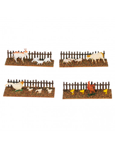 Tradineur - Figura de corralito con animales con valla para belén - Fabricado en plástico - Figura decorativa divertida para nac
