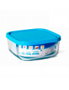 Tradineur - Fiambrera cuadrada de cristal con tapa de plástico, contenedor para alimentos de vidrio, 34 cl, 15 x 15 x 7 cm