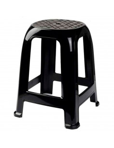 Taburete de plástico con reposapiés y asiento de 26 x 26 cm, banqueta multiusos, cocina, salón, baño, hogar (Negro, 46,2 x 36,5