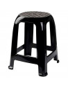 Taburete de plástico con reposapiés y asiento de 26 x 26 cm, banqueta multiusos, cocina, salón, baño, hogar (Negro, 46,2 x 36,5