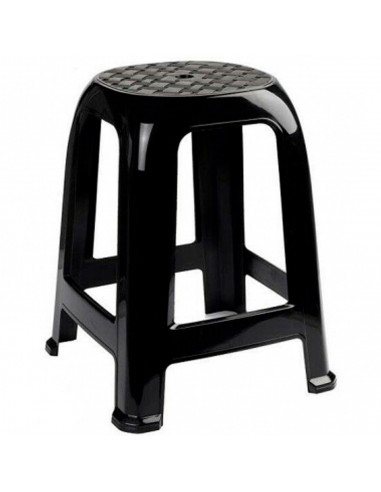 Taburete de plástico con reposapiés y asiento de 26 x 26 cm, banqueta multiusos, cocina, salón, baño, hogar (Negro, 46,2 x 36,5