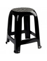 Taburete de plástico con reposapiés y asiento de 26 x 26 cm, banqueta multiusos, cocina, salón, baño, hogar (Negro, 46,2 x 36,5