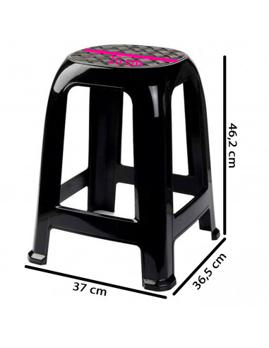 Taburete de plástico con reposapiés y asiento de 26 x 26 cm, banqueta multiusos, cocina, salón, baño, hogar (Negro, 46,2 x 36,5