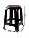 Taburete de plástico con reposapiés y asiento de 26 x 26 cm, banqueta multiusos, cocina, salón, baño, hogar (Negro, 46,2 x 36,5
