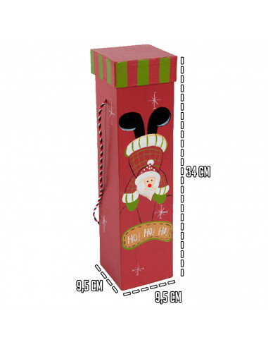 Tradineur - Caja para botella de vino - Diseño Navideño - Fabricación en cartón resistente - Perfecto para guardar un regalo esp