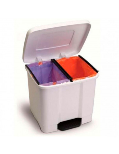 Tradineur - Cubo de basura con pedal, plástico, contenedor de residuos, papelera con separador para colocar dos bolsas, cocina (