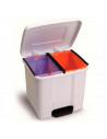 Tradineur - Cubo de basura con pedal, plástico, contenedor de residuos, papelera con separador para colocar dos bolsas, cocina (