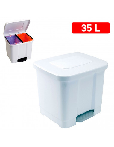 Tradineur - Cubo de basura con pedal, plástico, contenedor de residuos, papelera con separador para colocar dos bolsas, cocina (