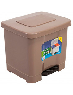 Tradineur - Cubo de basura de plástico con pedal, contenedor de residuos, papelera con separador para colocar dos bolsas, cocina