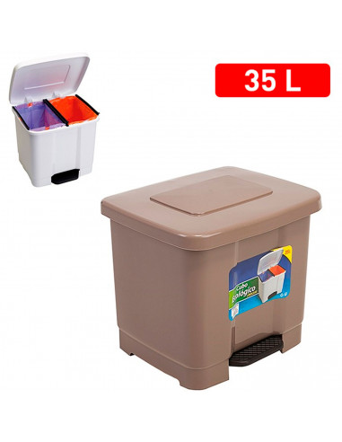 Tradineur - Cubo de basura de plástico con pedal, contenedor de residuos, papelera con separador para colocar dos bolsas, cocina