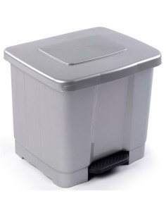 Tradineur - Cubo de basura con pedal de plástico, contenedor de residuos, papelera con separador para colocar dos bolsas, cocina