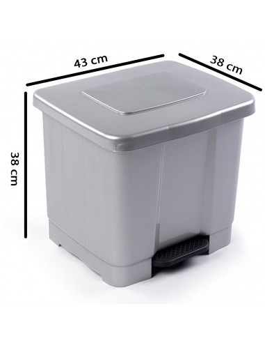 Tradineur - Cubo de basura con pedal de plástico, contenedor de residuos, papelera con separador para colocar dos bolsas, cocina