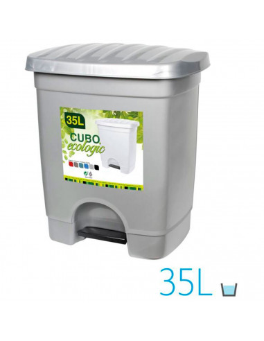Tradineur - Cubo de basura con pedal, 1 compartimento, plástico, contenedor de residuos, papelera, cocina, fabricado en España (