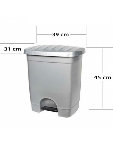 Tradineur - Cubo de basura con pedal, 1 compartimento, plástico, contenedor de residuos, papelera, cocina, fabricado en España (