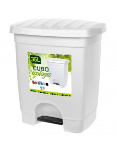 Tradineur - Cubo de basura de plástico con pedal, 1 compartimento, contenedor de residuos, papelera, cocina, fabricado en España