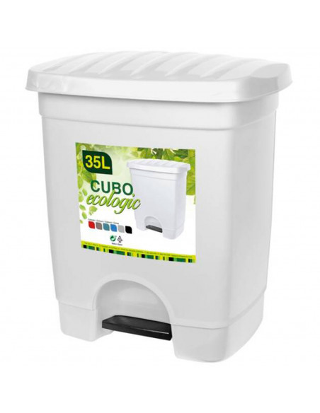 Tradineur - Cubo de basura de plástico con pedal, 1 compartimento, contenedor de residuos, papelera, cocina, fabricado en España