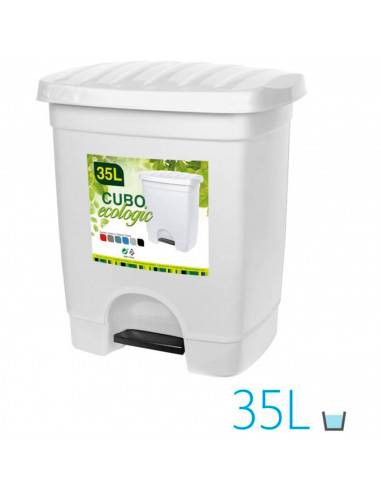 Tradineur - Cubo de basura de plástico con pedal, 1 compartimento, contenedor de residuos, papelera, cocina, fabricado en España