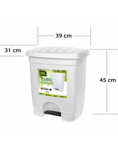 Tradineur - Cubo de basura de plástico con pedal, 1 compartimento, contenedor de residuos, papelera, cocina, fabricado en España