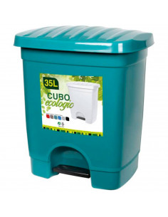 Tradineur - Cubo de basura con pedal y 1 compartimento, plástico, contenedor de residuos, papelera, cocina, fabricado en España