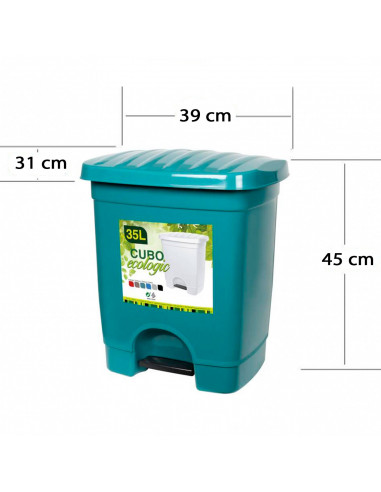 Tradineur - Cubo de basura con pedal y 1 compartimento, plástico, contenedor de residuos, papelera, cocina, fabricado en España