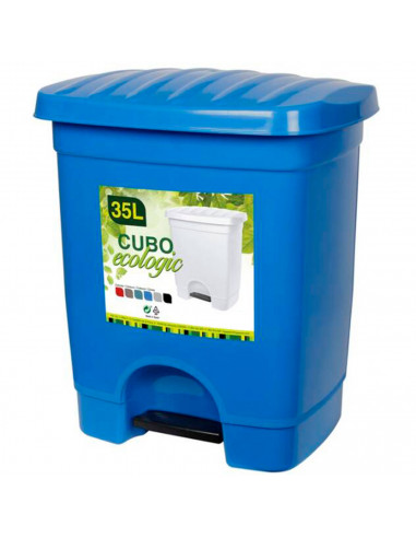 Tradineur - Cubo de basura de plástico con pedal y con 1 compartimento, contenedor de residuos, papelera, cocina, fabricado en E