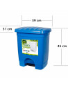 Tradineur - Cubo de basura de plástico con pedal y con 1 compartimento, contenedor de residuos, papelera, cocina, fabricado en E