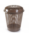 Tradineur - Cesto redondo para ropa sucia con tapa, pongotodo, cubo para almacenar la colada, diseño a rayas, hogar (Marrón, 50