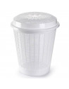 Tradineur - Cesto para ropa sucia redondo con tapa, pongotodo, cubo para almacenar la colada, diseño a rayas, hogar (Blanco, 50