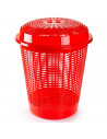 Tradineur - Cesto redondo para ropa sucia, pongotodo con tapa, cubo para almacenar la colada, diseño a rayas, hogar (Rojo, 50 li