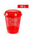 Tradineur - Cesto redondo para ropa sucia, pongotodo con tapa, cubo para almacenar la colada, diseño a rayas, hogar (Rojo, 50 li