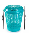 Tradineur - Cesto para ropa sucia con tapa, pongotodo redondo, cubo para almacenar la colada, diseño a rayas, hogar (Turquesa, 5