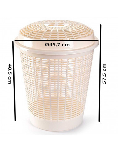 Tradineur - Cesto, pongotodo redondo para ropa sucia con tapa, cubo para almacenar la colada, diseño a rayas, hogar (Beige, 50 l