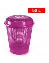 Tradineur - Cesto, pongotodo para ropa sucia redondo con tapa, cubo para almacenar la colada, diseño a rayas, hogar (Violeta, 50