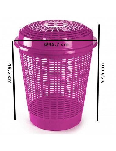 Tradineur - Cesto, pongotodo para ropa sucia redondo con tapa, cubo para almacenar la colada, diseño a rayas, hogar (Violeta, 50